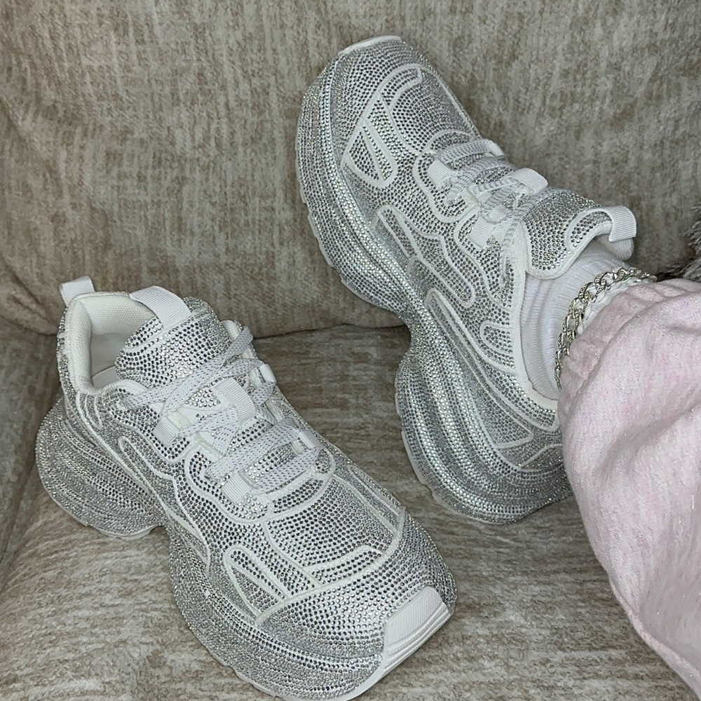 Women's White and Silver Sneakers